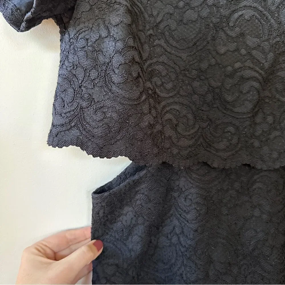TOPSHOP‎ Black Lace Faux Two Piece Dress With Side Openings 8